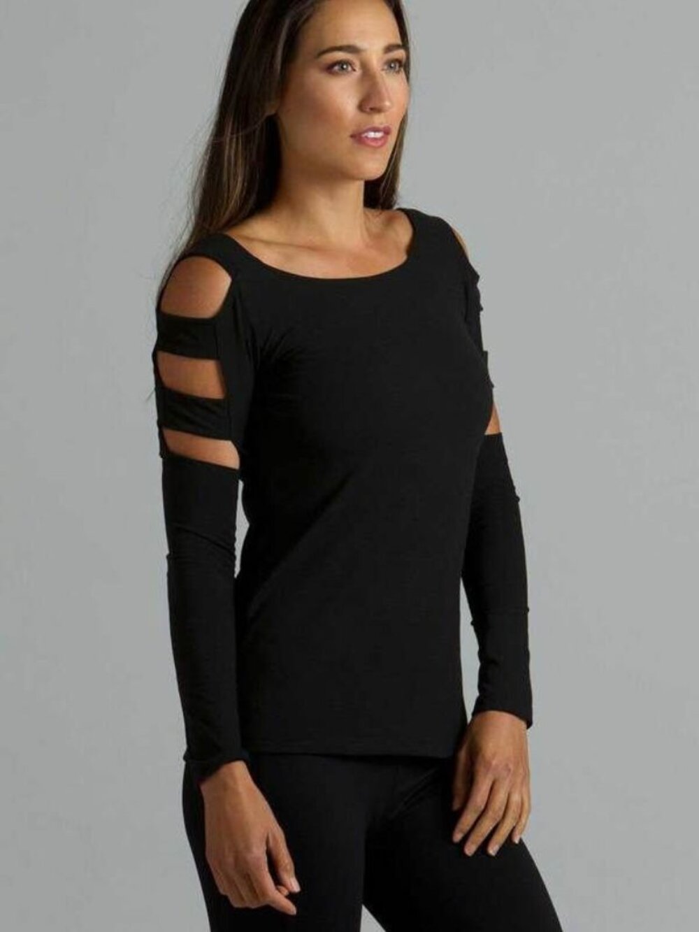 Kiragrace Cut Out Long Sleeves Black XS Goddess Lattice Sleeve Yoga Top